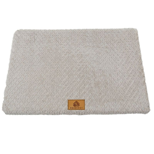 Silver-gray XXL size Pet Dog Bed Mat - Plush Short Fur Cover with Wave Foam Padding - Washable Removable Cover, Non-Slip Base, Warm Winter Cushion for Dogs and Cats, Multiple Sizes