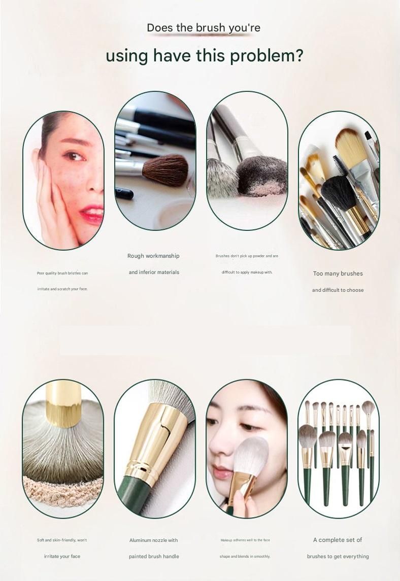 14-Piece Green  storage bucketSynthetic Fibre Makeup Brush Set - Soft Bristles, Long Handles, Complete Face and Eye Kit, Beginner Friendly Beauty Tools for Foundation, Blush, and Eyeshadow Application