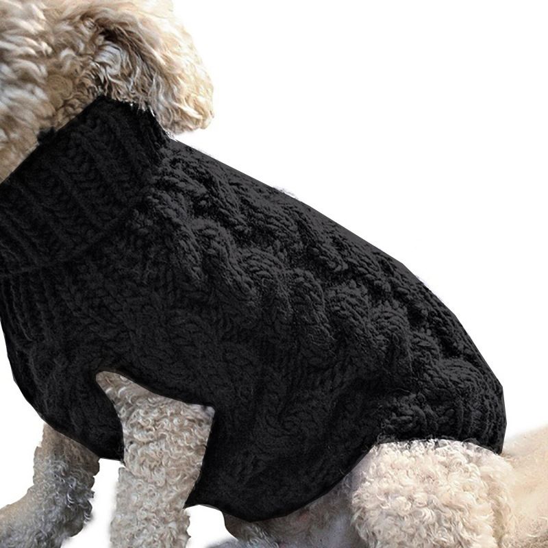 Black L size Cosy Cable Knit Dog Jumper -  Warm Winter Pet Clothing, Soft High Neck Design, Small to Medium Dogs, Easy Wear Pullover Style, Ideal for Chilly Evenings and Outdoor Walks