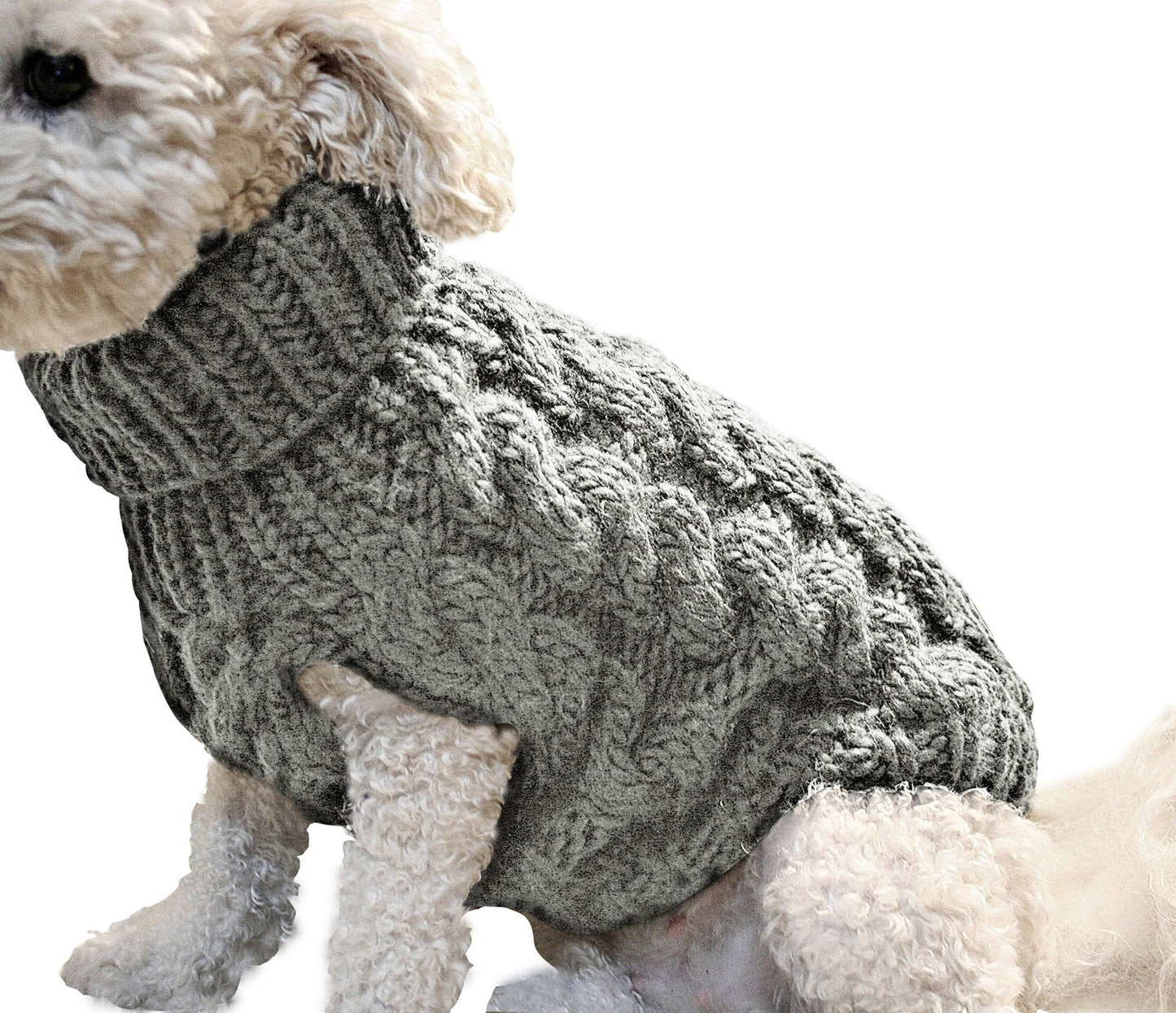 Grey M size Cosy Cable Knit Dog Jumper -  Warm Winter Pet Clothing, Soft High Neck Design, Small to Medium Dogs, Easy Wear Pullover Style, Ideal for Chilly Evenings and Outdoor Walks