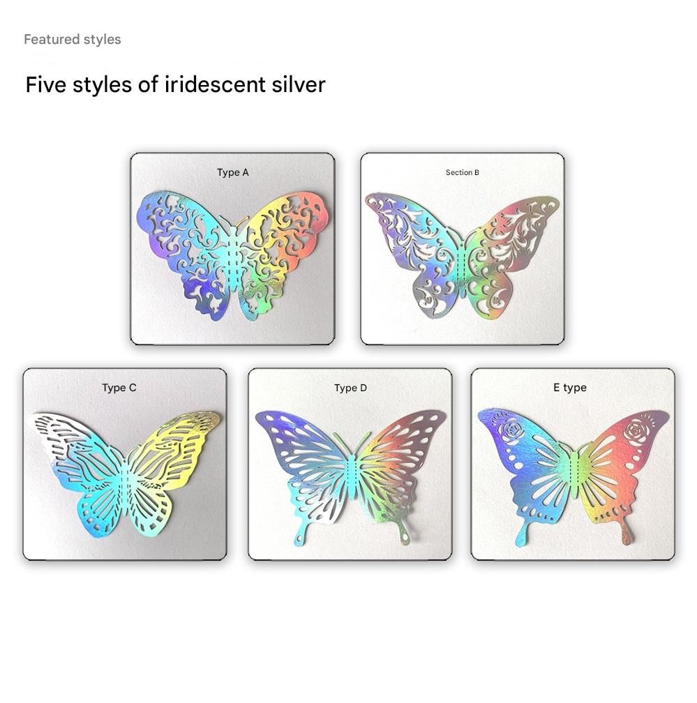 3D Butterfly Wall Stickers - Iridescent Silver Paper - 72pcs Set, Hollow Cut Design, Removable Decor for Home, Party, Wedding, Kids Room, Easy Peel and Stick-Style E