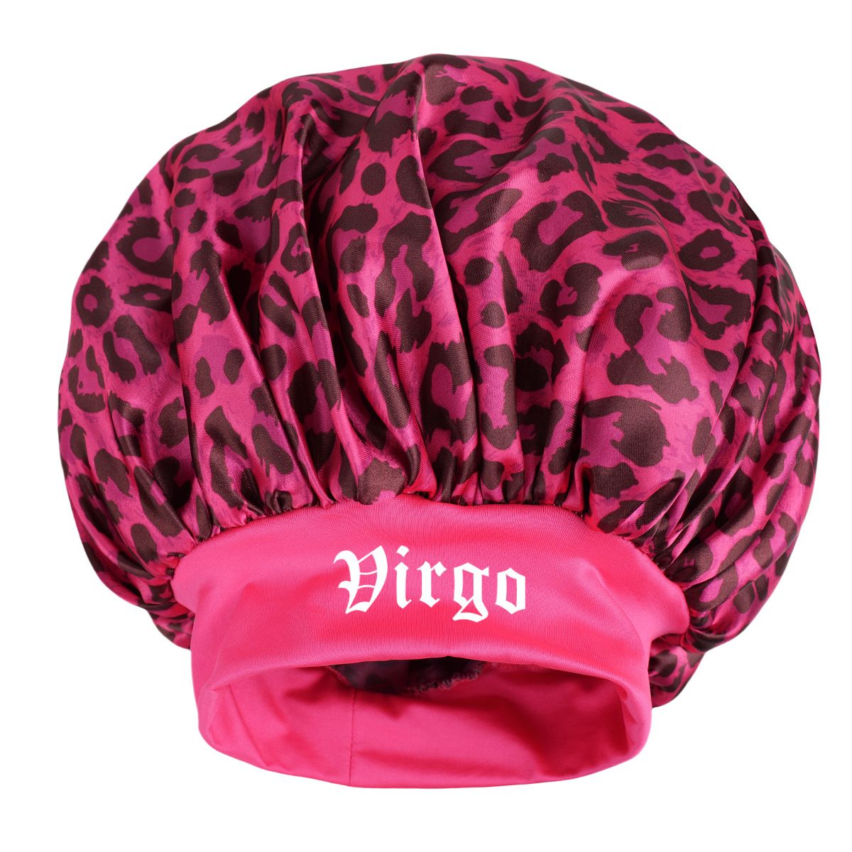 Virgo -Rose Red Leopard Print Satin Sleep Bonnet -  Large Size Hair Protection Cap with Elastic Band, Soft Lined for Curly Hair, Night Wear and Spa Use