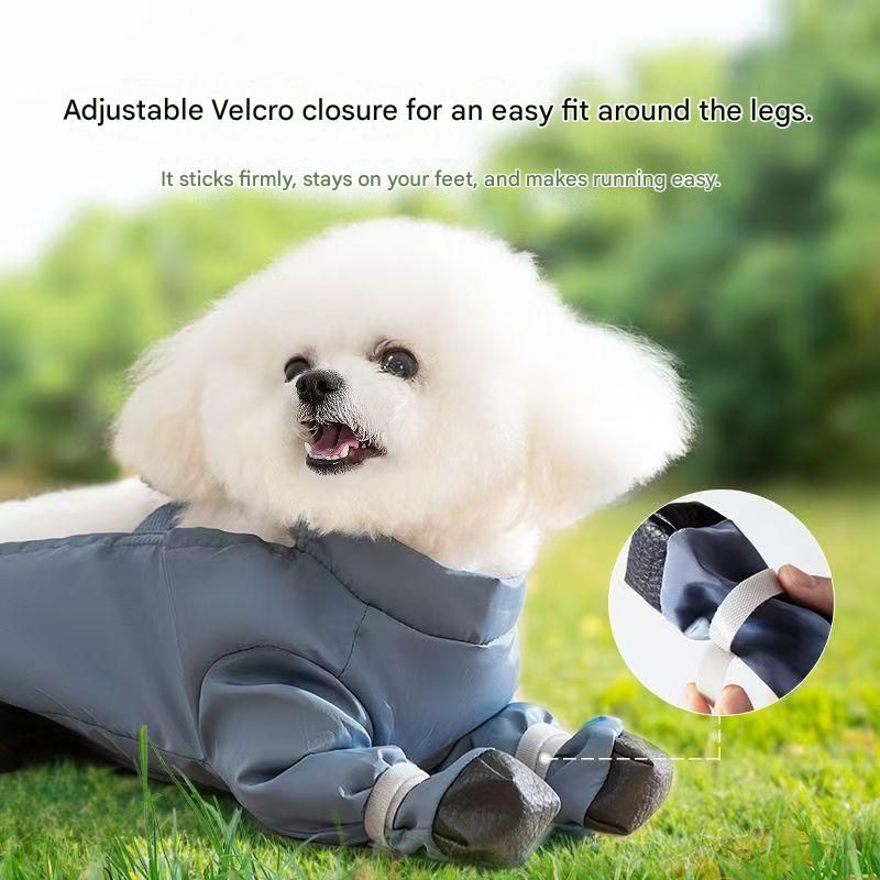Grey L size Pet Waterproof Full-Body Dust-Proof Pants with Belly Coverage - Adjustable Straps, 4-Leg Protection for Small Dogs, Easy Clean Outdoor Wear