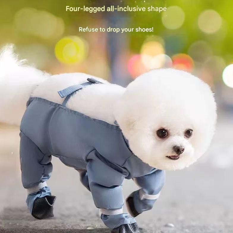 Grey L size Pet Waterproof Full-Body Dust-Proof Pants with Belly Coverage - Adjustable Straps, 4-Leg Protection for Small Dogs, Easy Clean Outdoor Wear