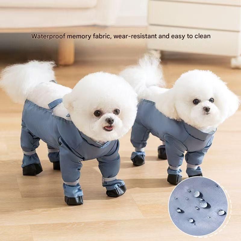 Grey XL size Pet Waterproof Full-Body Dust-Proof Pants with Belly Coverage - Adjustable Straps, 4-Leg Protection for Small Dogs, Easy Clean Outdoor Wear