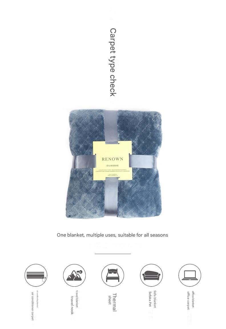 Blue 70*100cm Flannel Fleece Blanket - Quilted Diamond Pattern, Soft & Warm Polyester Throw for Office Nap, Sofa, Travel & Bed Use