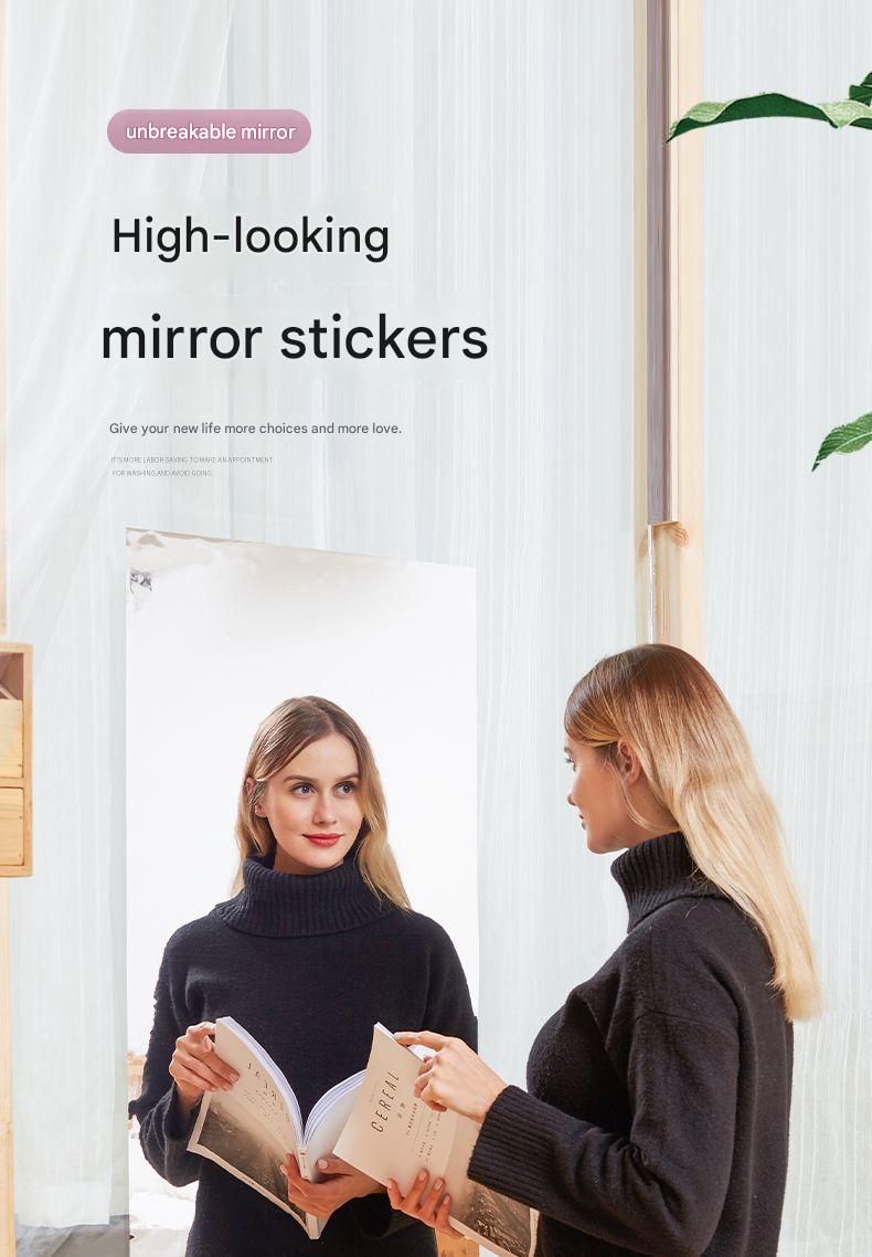 30*100cm Self-Adhesive PET Mirror Sticker - Unbreakable Soft Glass Mirror Film，Safety Soft Mirror - Cut-to-Size, High-Reflective Wall Decal for Bedroom, Wardrobe, Bathroom - Easy Peel-and-Stick Installation, No Drill Damage Space-Saving Design