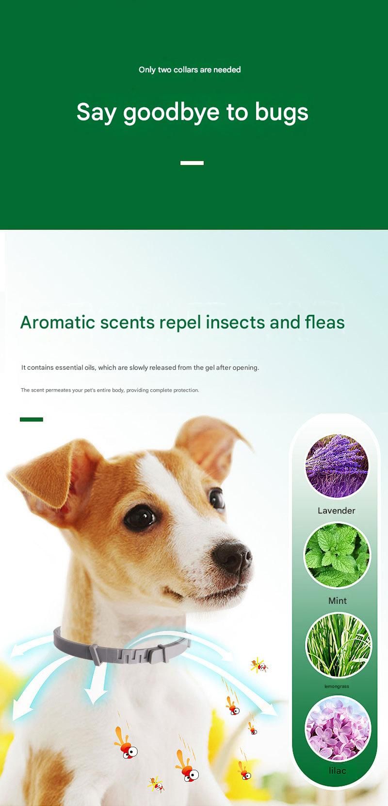 2-piece Grey 38cm Adjustable Flea and Tick Collar for Dogs and Cats - 8 Month Protection, Waterproof TPR Design with Safety Release - Repels Fleas, Ticks, and Mosquitoes for Small to Large Pets