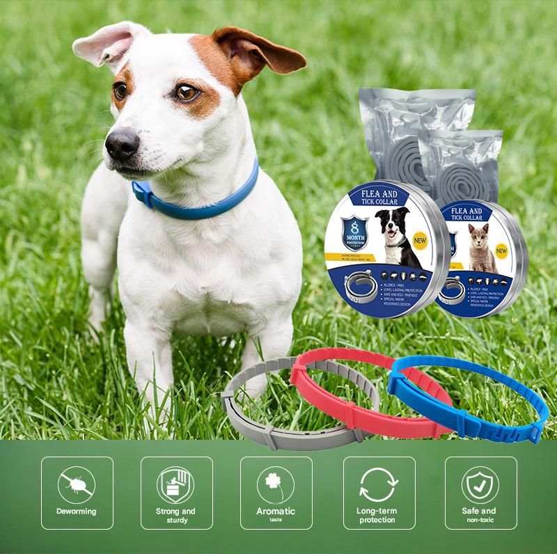 2-piece Grey 62cm Adjustable Flea and Tick Collar for Dogs and Cats - 8 Month Protection, Waterproof TPR Design with Safety Release - Repels Fleas, Ticks, and Mosquitoes for Small to Large Pets