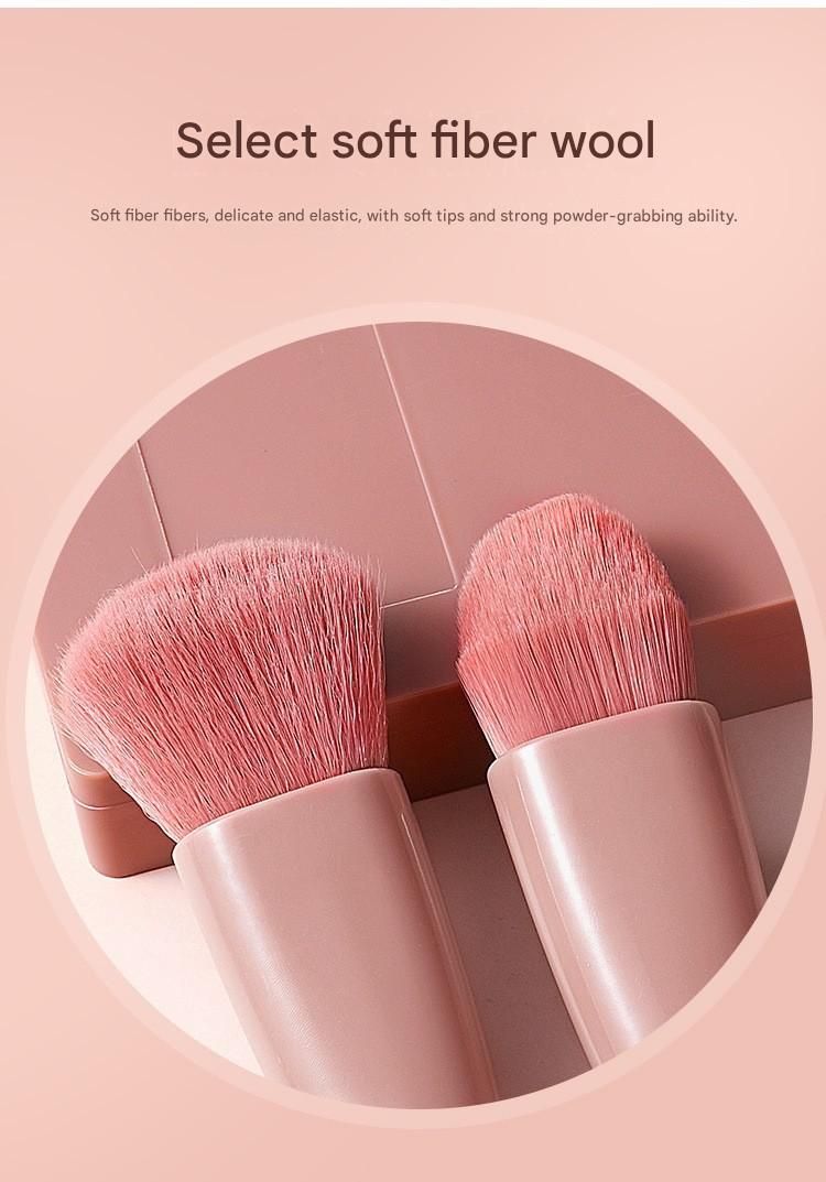 Pink 5-Piece Compact Makeup Brush Set with Mirror - Synthetic Fibre Travel Case with Foundation, Powder & Blush Brushes - Portable Beauty Tool Kit for On-the-Go Touch-Ups