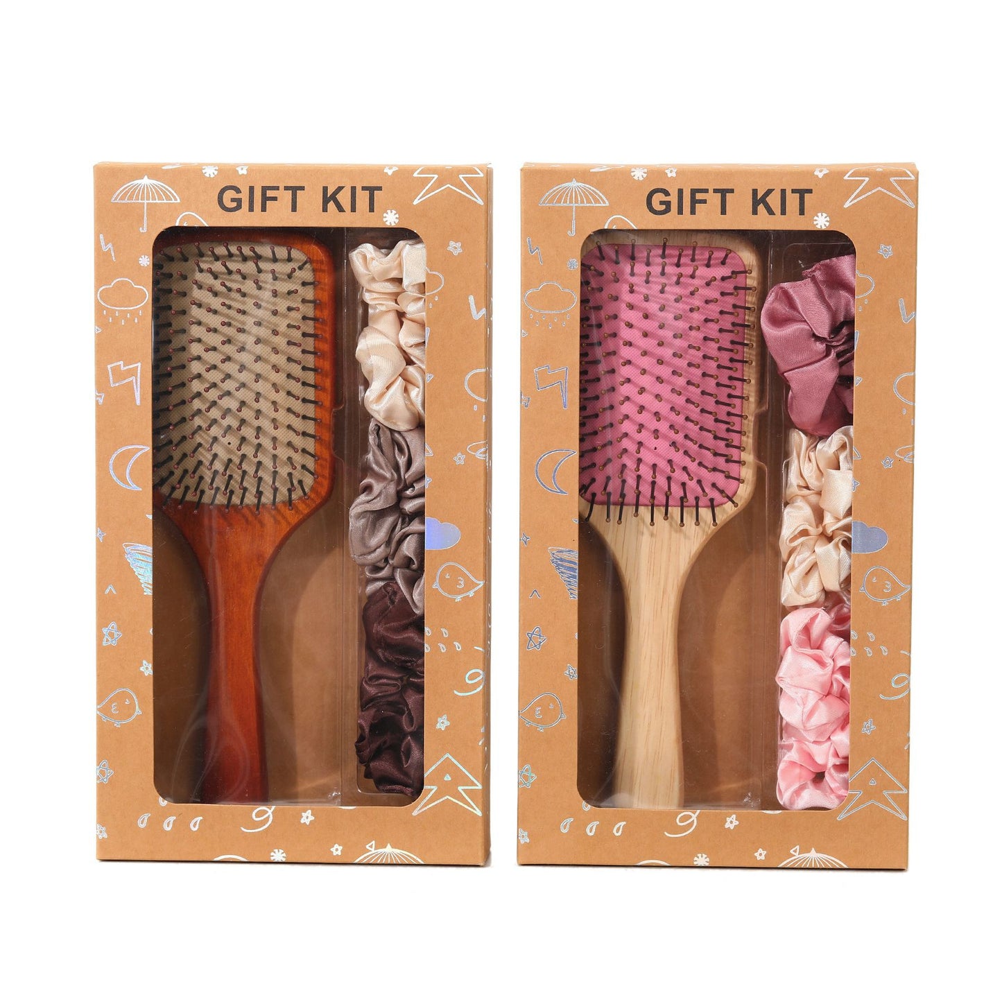 Black Paddle Hair Brush Gift Set with Satin Scrunchies - Cushion Airbag Design for Scalp Massage and Detangling, Gift Ready Pack for Women and Girls, Ideal for Daily Hair Care and Styling