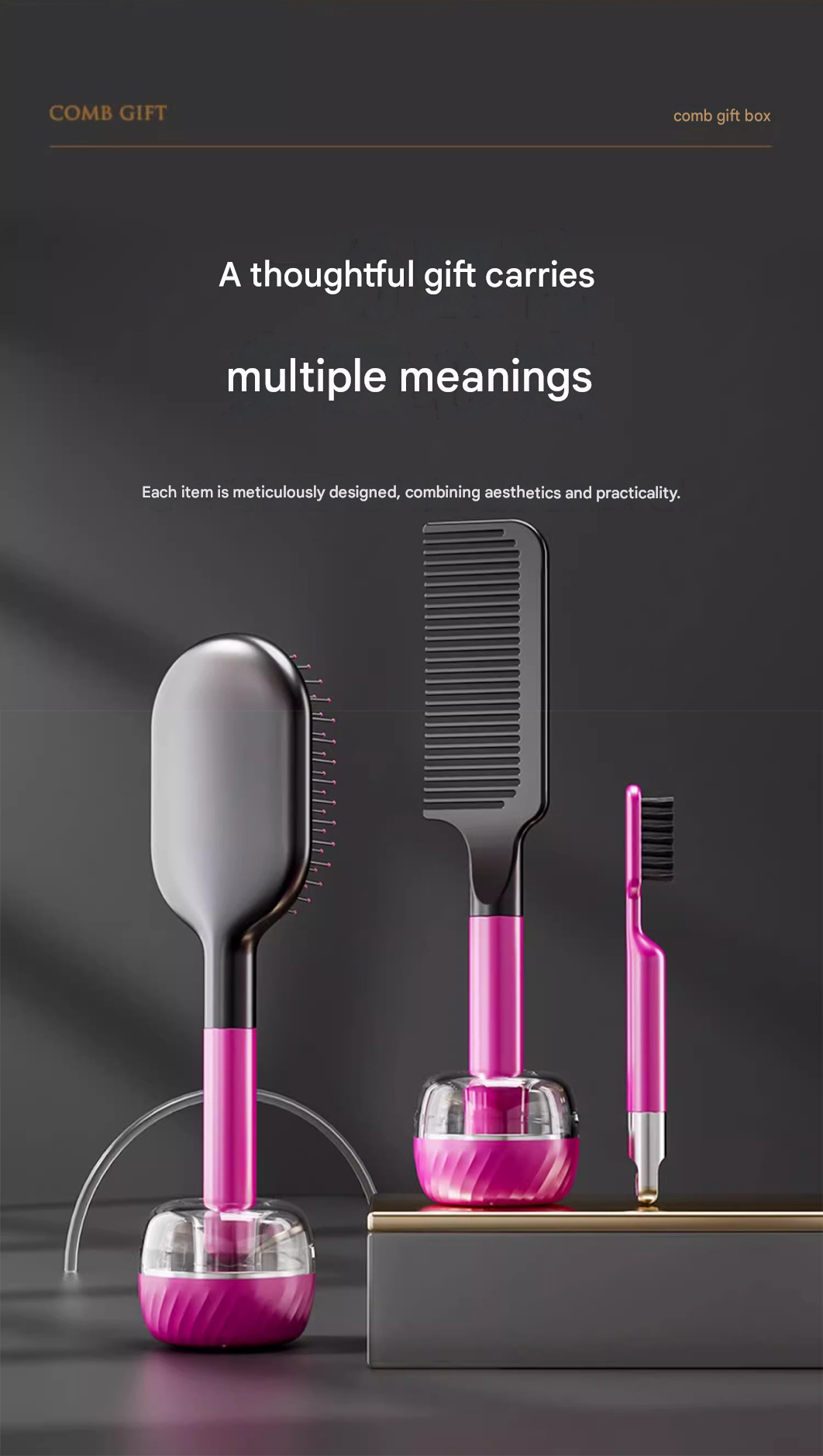 Rose Red 5-Piece Gift Box Set Premium ABS Hair Care Gift Set with Cushion Paddle Brush, Detangling Comb, Cleaning Brush & Stand - Elegant Mother’s Day or Couple’s Gift for Daily Styling and Scalp Comfort