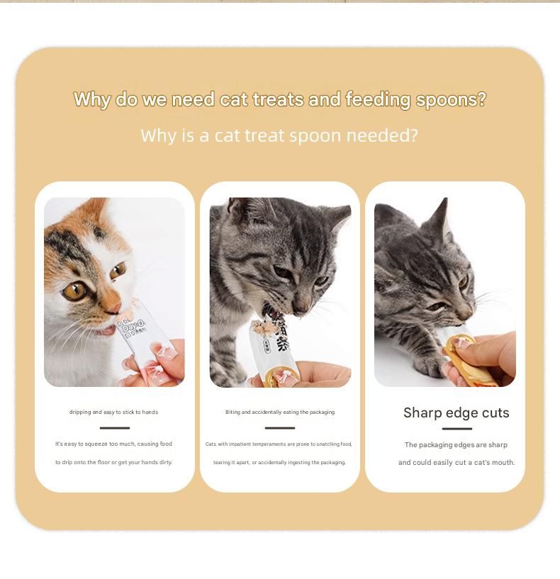 4-piece Beige and Pink and Green and Purple- Cat Treat Spoon for Wet Food & Paste - Extra-Long PP Handle, Food-Grade Squeeze Feeder with Anti-Spill Bowl, Easy One-Handed Operation for Cats