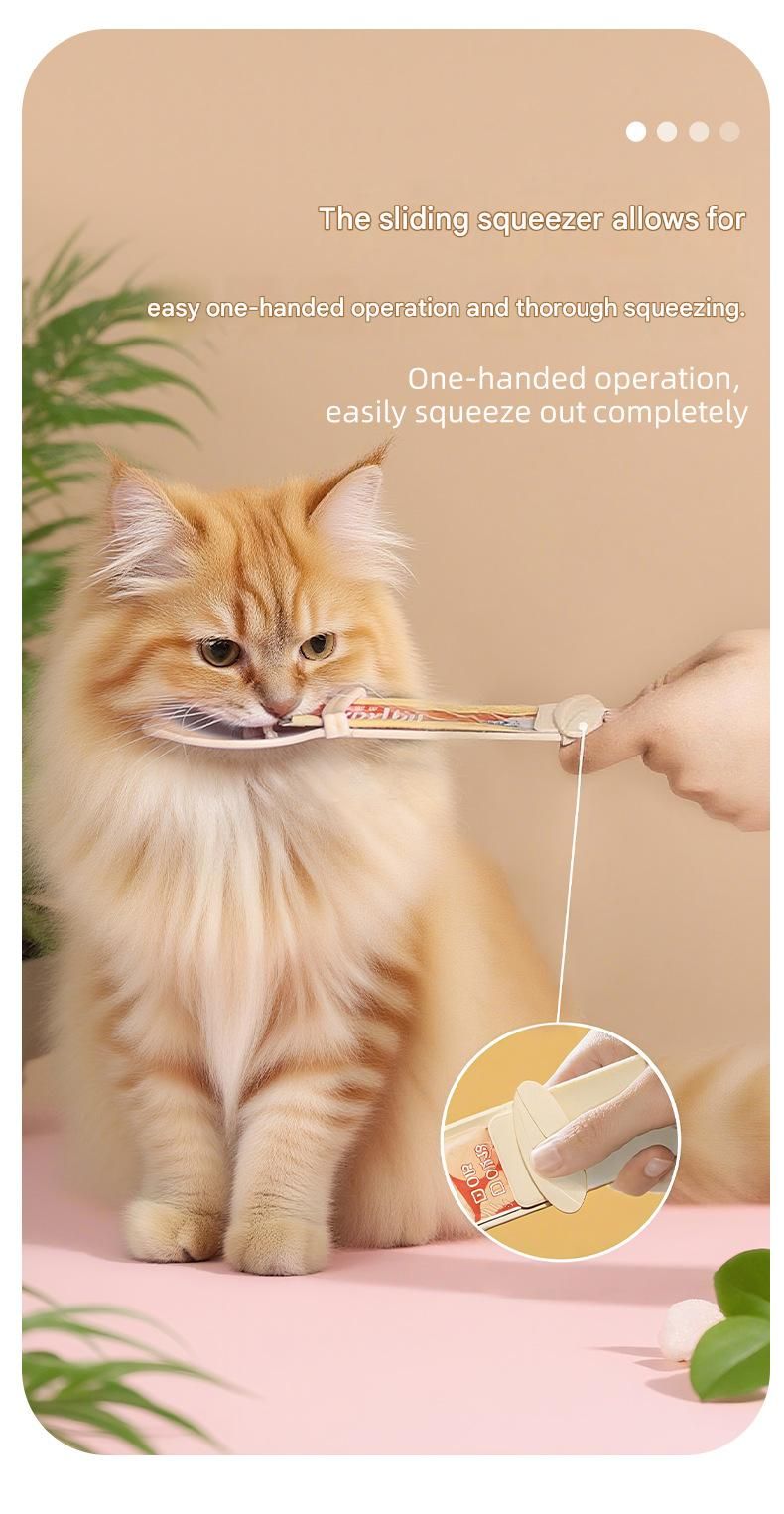 4-piece Beige and Pink and Green and Purple- Cat Treat Spoon for Wet Food & Paste - Extra-Long PP Handle, Food-Grade Squeeze Feeder with Anti-Spill Bowl, Easy One-Handed Operation for Cats