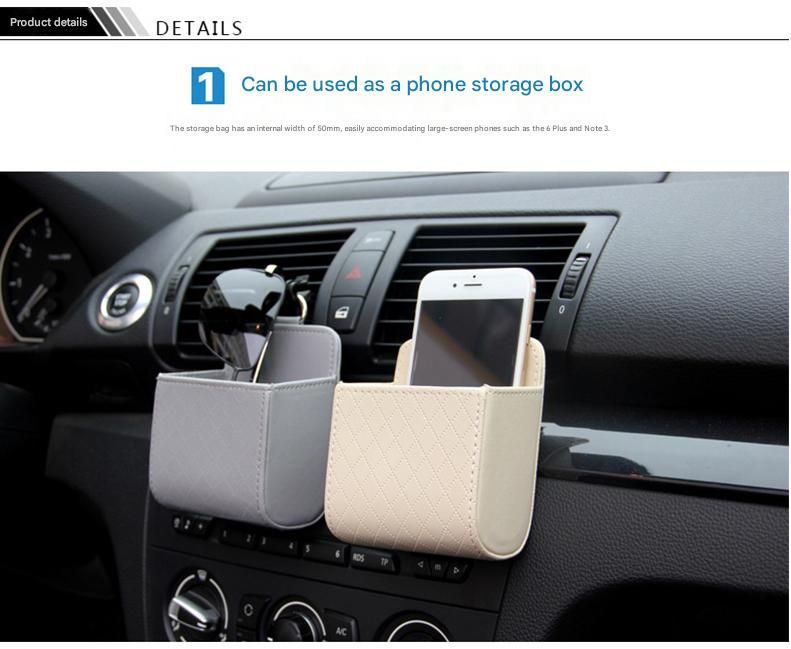 Black Leather Car Air Vent Storage Bag - Multi-Purpose Phone Holder & Organiser Pouch for Sunglasses, Keys, Cards - Universal Fit, Easy Install, Compact Design for Dashboard Tidy