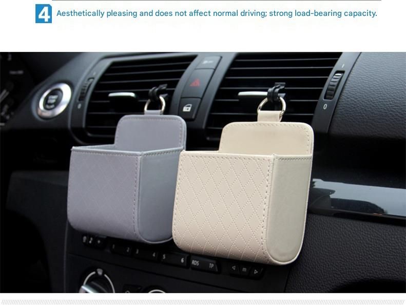 4-piece Black and Brown and Beige and Grey - Leather Car Air Vent Storage Bag - Multi-Purpose Phone Holder & Organiser Pouch for Sunglasses, Keys, Cards - Universal Fit, Easy Install, Compact Design for Dashboard Tidy