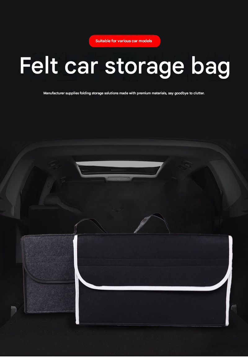 Dark gray Foldable Car Trunk Organizer - Durable Felt Storage Box with Magic Tape Closure, Portable Handle, Scratch Resistant, Space Saving Design for SUV, Sedan, Hatchback