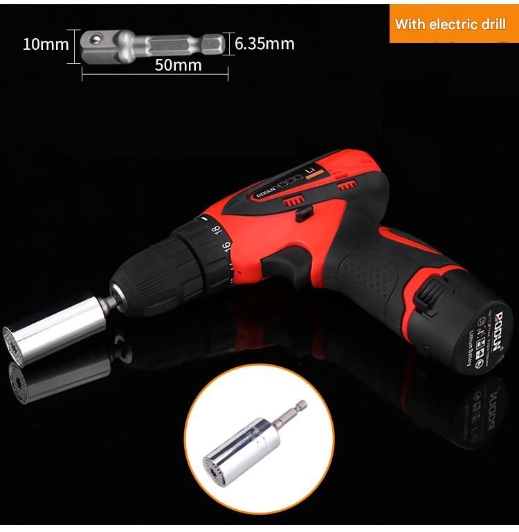 Silver Universal Socket Set 7-19mm - Steel Construction - Multi-function Magic Socket, Colorful Design, Lightweight 130g, Compatible with Power Drills, Versatile Tool for Home & Auto Repair