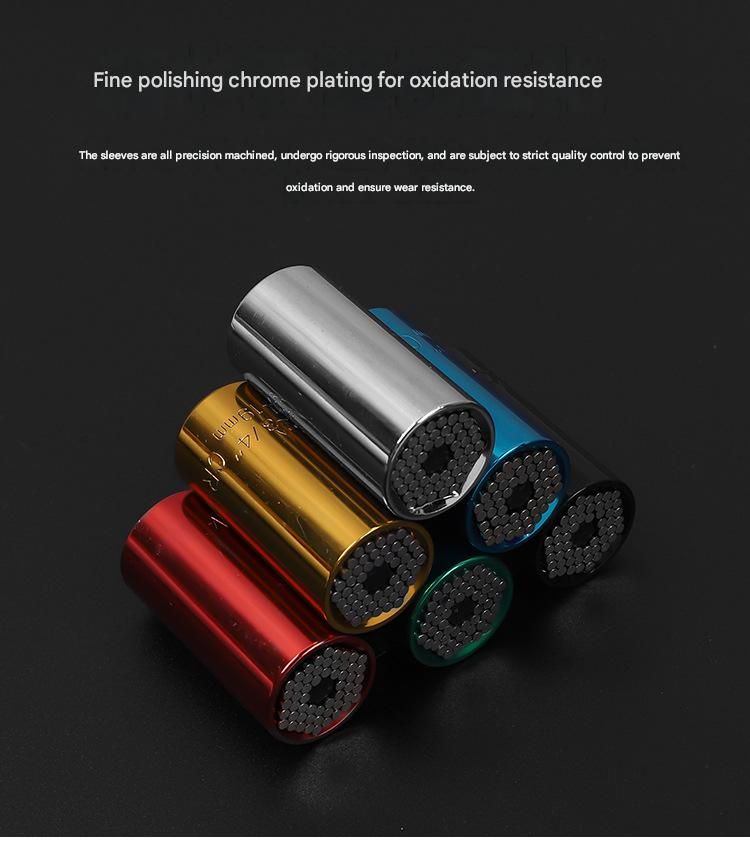 Red Universal Socket Set 7-19mm - Steel Construction - Multi-function Magic Socket, Colorful Design, Lightweight 130g, Compatible with Power Drills, Versatile Tool for Home & Auto Repair