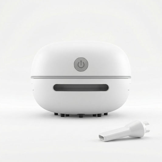 White Mini Handheld Cordless Vacuum Cleaner - USB Rechargeable Desktop Dust Collector with Strong Suction - Lightweight ABS Design, Washable Filter, Ideal for Home Office Keyboard & Student Desk Cleaning