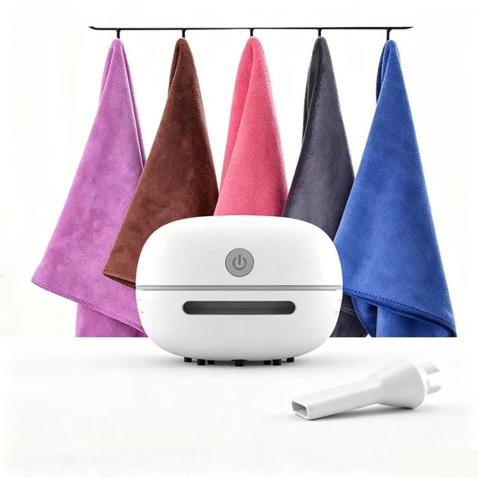 6-Piece Home Cleaning Kit - White Rechargeable Mini Desktop Vacuum Cleaner with 5 Reusable Microfiber Towels - USB Powered, Strong Suction, Lint-Free & Super Absorbent for Kitchen, Car, Office & Pet Hair