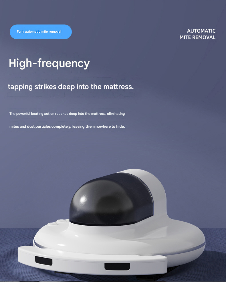 White Automatic Intelligent Walking Mite Removal Robot - UV Sterilisation, High Frequency Beating, Strong Suction, Wireless Rechargeable Bed Vacuum for Mattress, Sofa, Carpet, Pet Hair