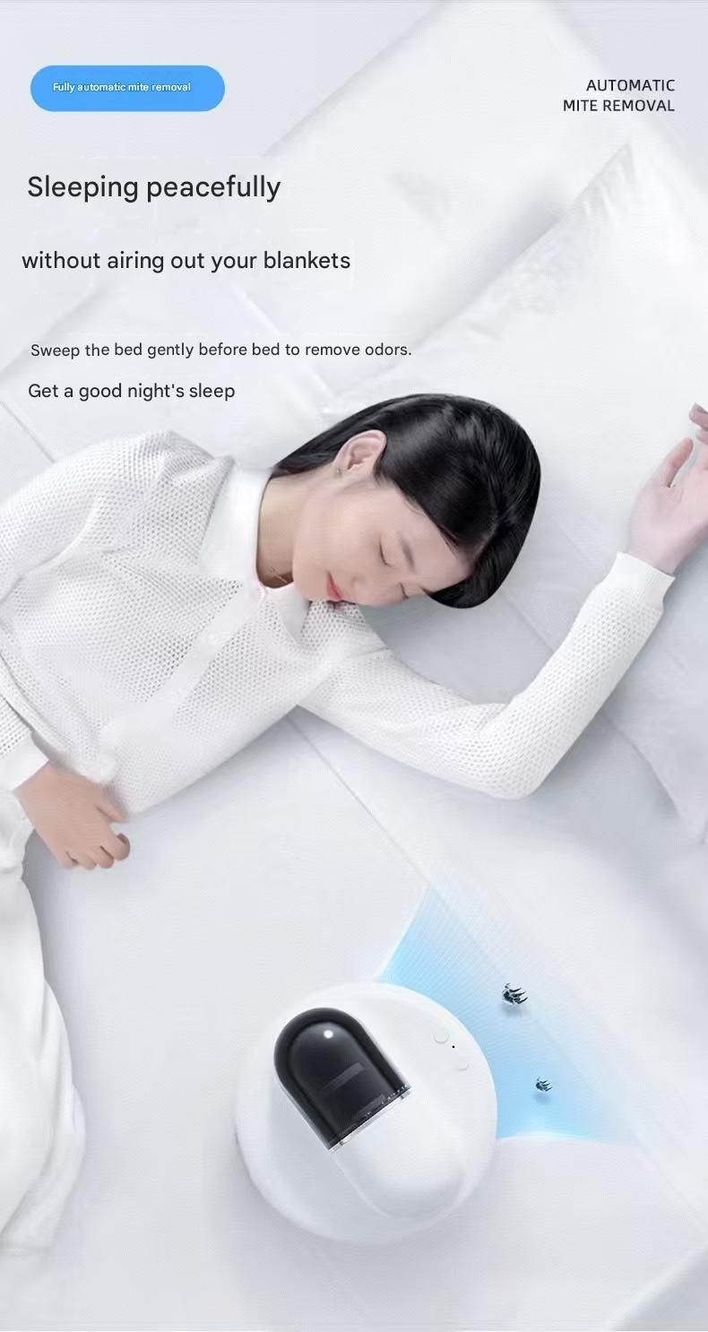 White Automatic Intelligent Walking Mite Removal Robot - UV Sterilisation, High Frequency Beating, Strong Suction, Wireless Rechargeable Bed Vacuum for Mattress, Sofa, Carpet, Pet Hair