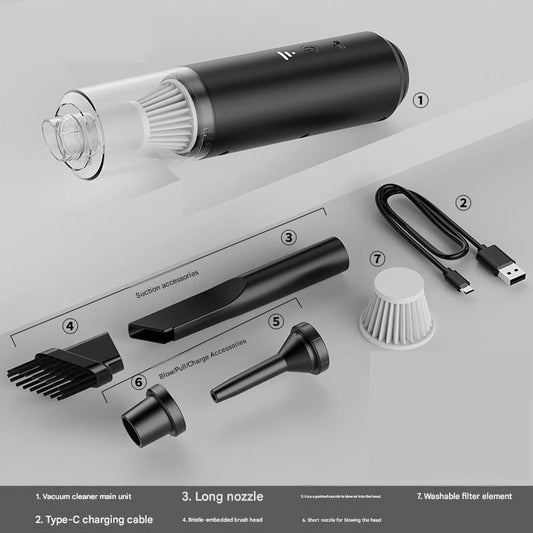 Black 7.4V Wireless Handheld Car Vacuum Cleaner - 45000Pa Strong Suction, HEPA Filter, Type-C Rechargeable, Low Noise <60dB, Blower & Vacuum for Car Interior, Home, Pet Hair, Keyboard