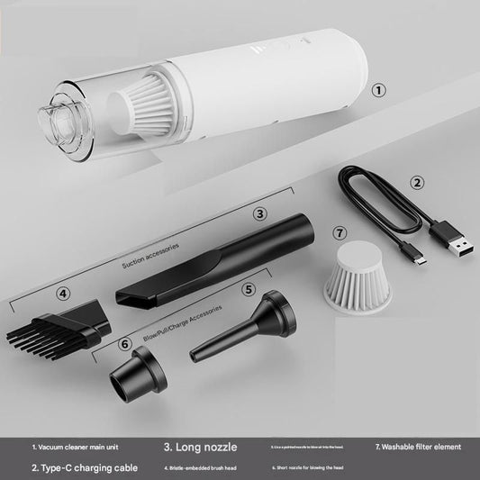 White 7.4V Wireless Handheld Car Vacuum Cleaner - 45000Pa Strong Suction, HEPA Filter, Type-C Rechargeable, Low Noise <60dB, Blower & Vacuum for Car Interior, Home, Pet Hair, Keyboard