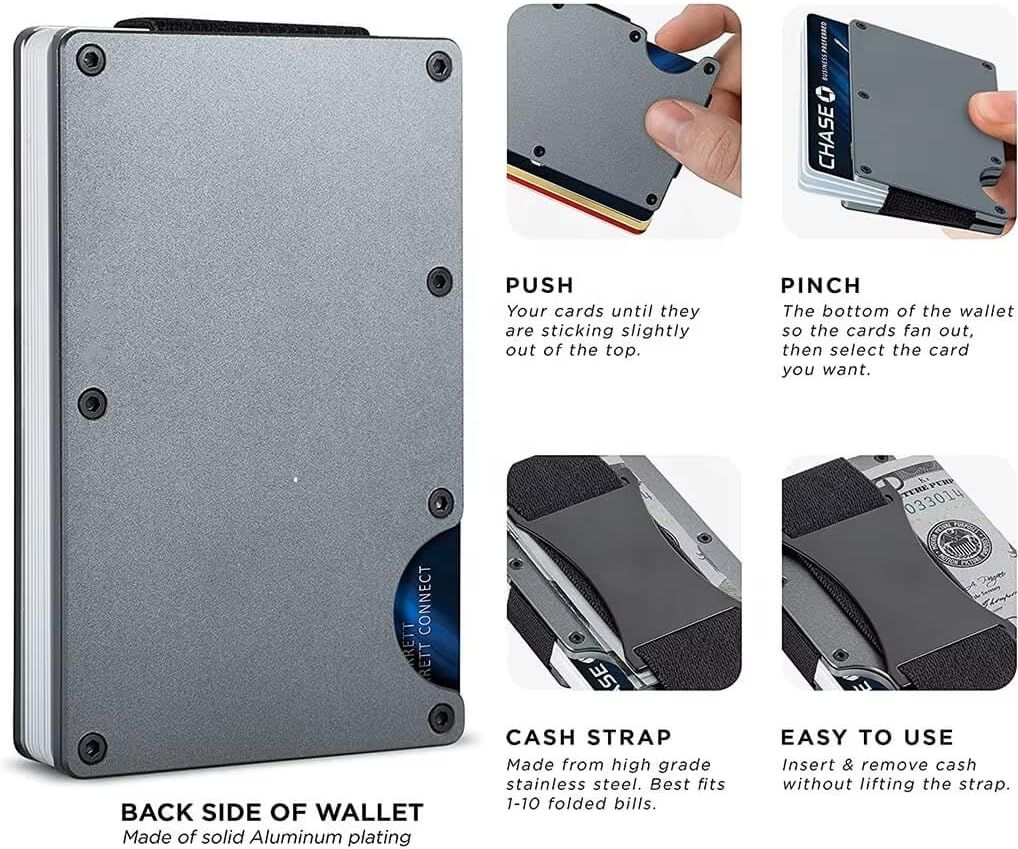 Royal blue Slim RFID Blocking Aluminum Card Holder - Metal Wallet with Cash Strap Minimalist Card Case