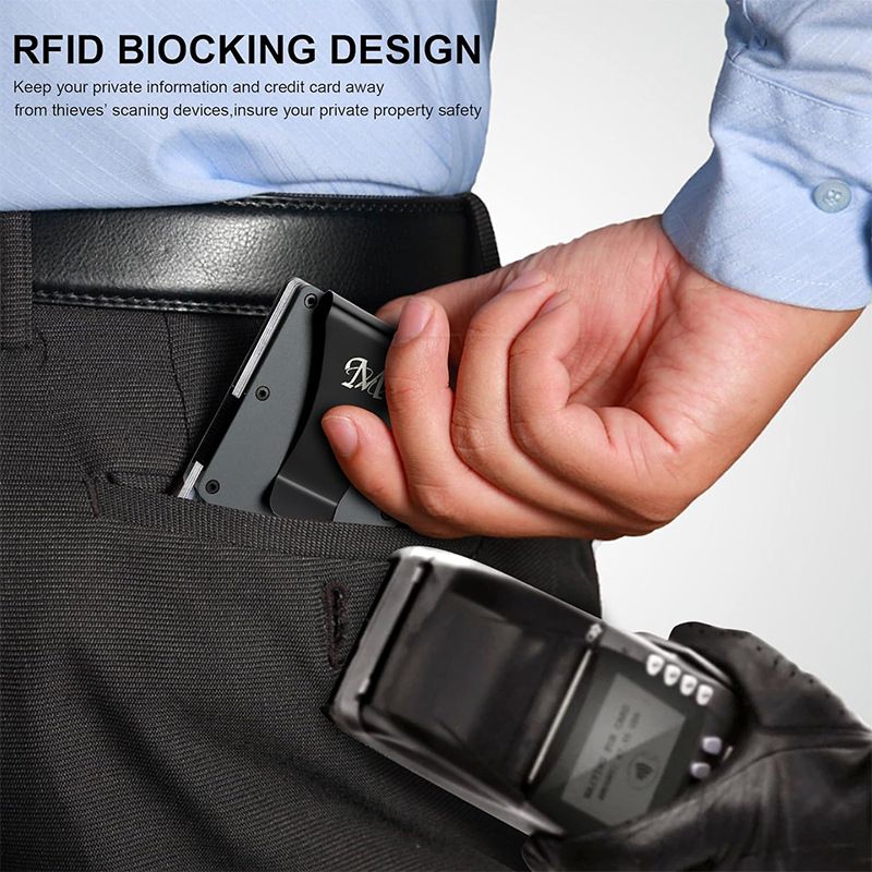 Fluorescent green Slim RFID Blocking Aluminum Card Holder - Metal Wallet with Cash Strap Minimalist Card Case