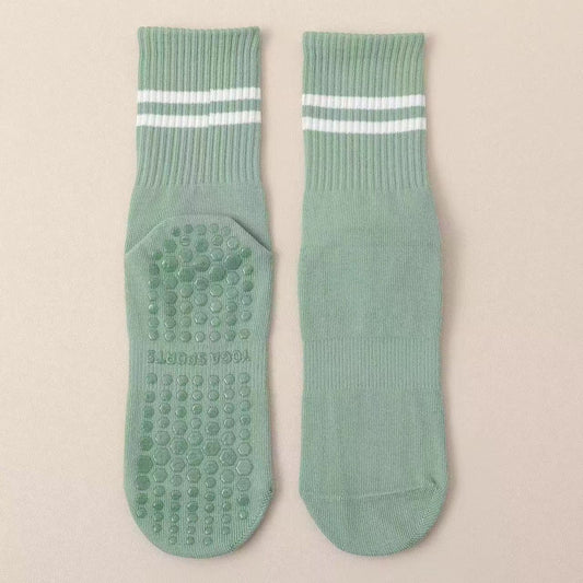 3-Pack Green Anti-Slip Yoga Socks - Grippy Non-Slip Pilates Dance Fitness Socks for Women