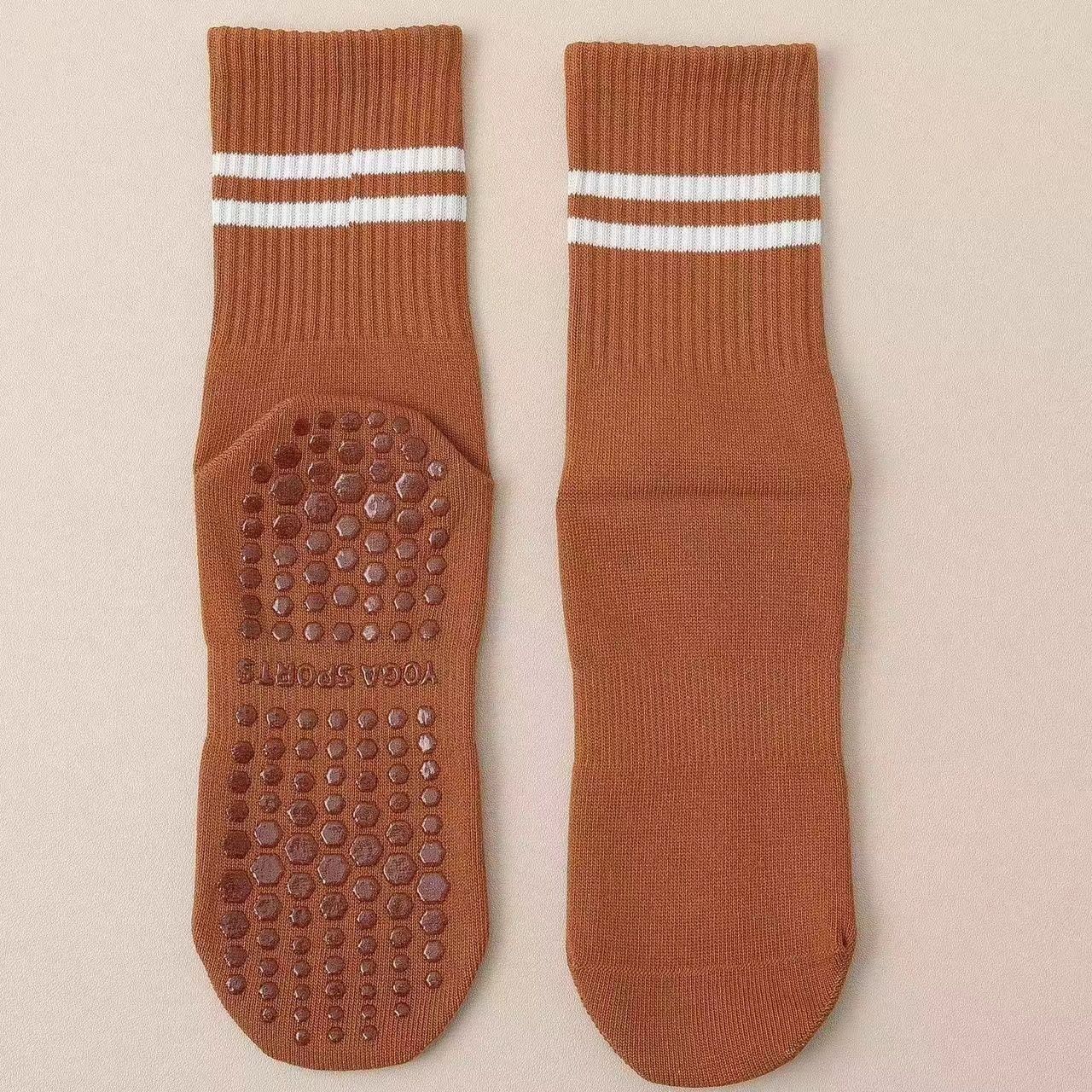 3-Pack Coffee color Anti-Slip Yoga Socks - Grippy Non-Slip Pilates Dance Fitness Socks for Women