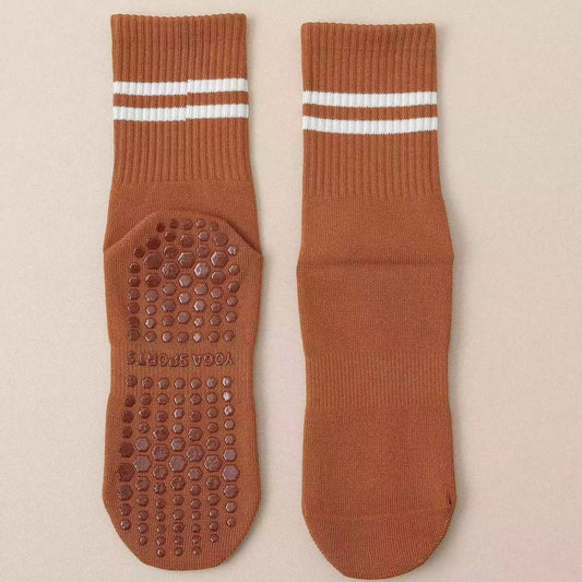 3-Pack Coffee color Anti-Slip Yoga Socks - Grippy Non-Slip Pilates Dance Fitness Socks for Women