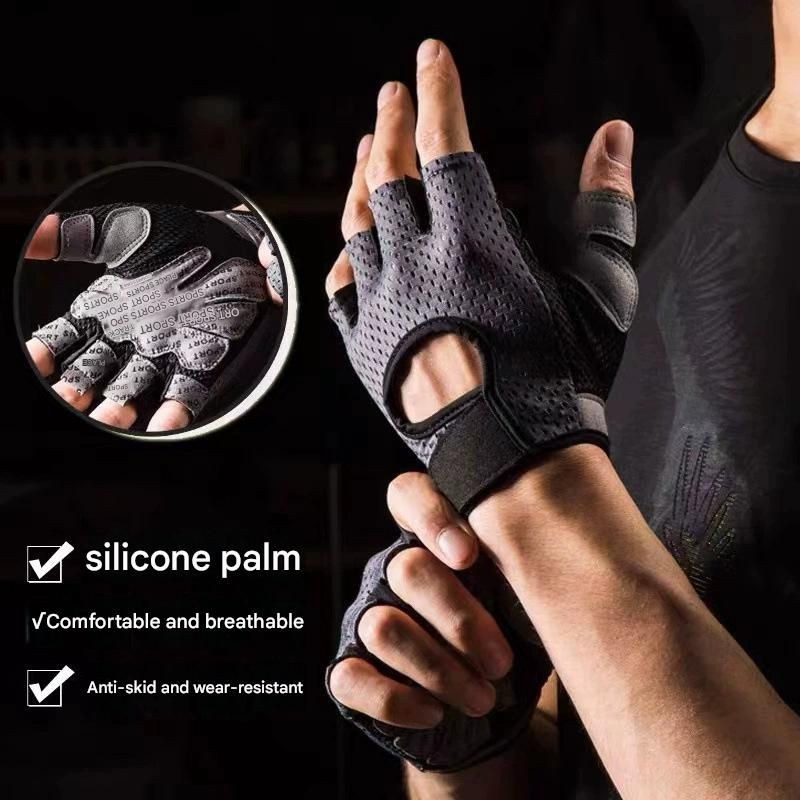 Grey Half Finger Fitness Gloves - Anti-Slip Breathable Gym Training Gloves for Weightlifting Cycling(Size:S)