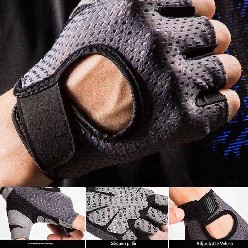 Grey Half Finger Fitness Gloves - Anti-Slip Breathable Gym Training Gloves for Weightlifting Cycling(Size:XL)