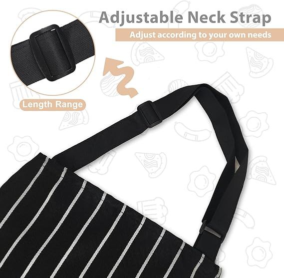 2-Pack Striped Adjustable Apron - Cross-Neck Bib Work Apron for Restaurant Catering Gardening(black thick stripes)