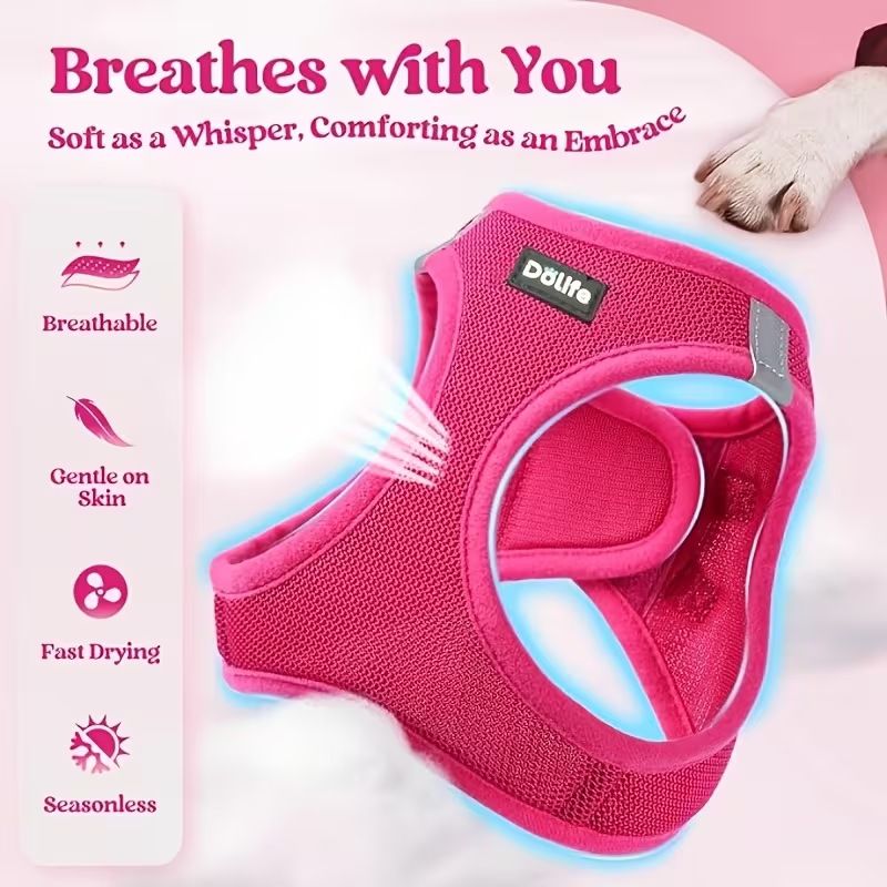 Black Breathable Dog Harness and Leash Set - Adjustable Reflective Pet Vest with Swivel Clip(Size: L)
