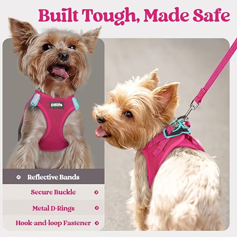 Black Breathable Dog Harness and Leash Set - Adjustable Reflective Pet Vest with Swivel Clip(Size: XL)