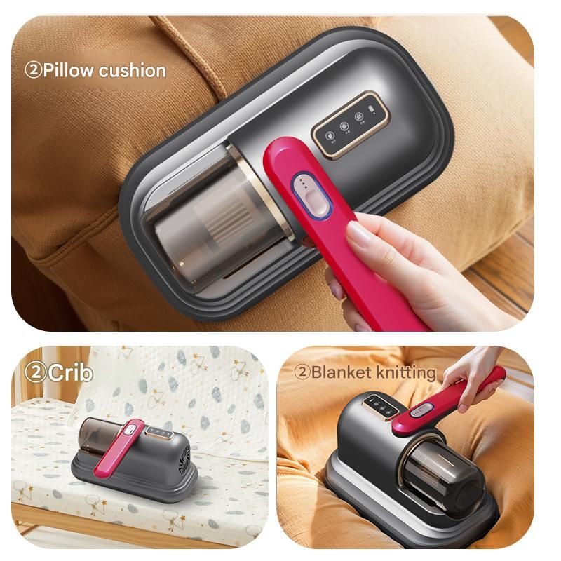 Grey and dark red Wireless Mite Vacuum Cleaner with UV Light - High Suction Handheld Bed Dust Mite Remover