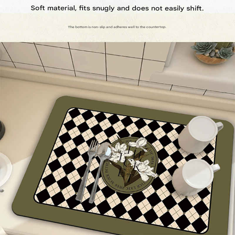 Green Kitchen Countertop Drainage Mat Absorbent Quick Dry Tech Velvet Dish Drying Pad 40x60cm(CD0076-3)