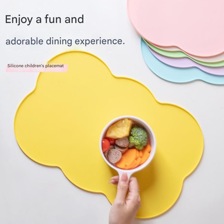 3-Piece Blue Silicone Placemat Set Cloud Shape Non-Slip Heat Resistant Kids Dining Mat