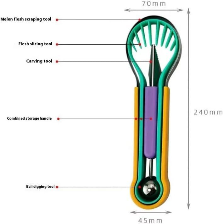 2-Piece Fruit Carving Tool Set Melon Baller Scoop Knife Stainless Steel(Yellow, blue and purple)