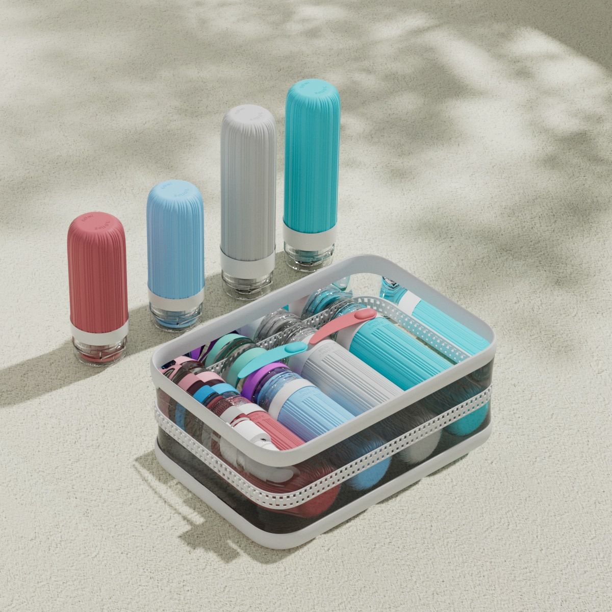 Silicone Travel Toiletry Bottles Set Leakproof Squeeze Containers with Case(04)