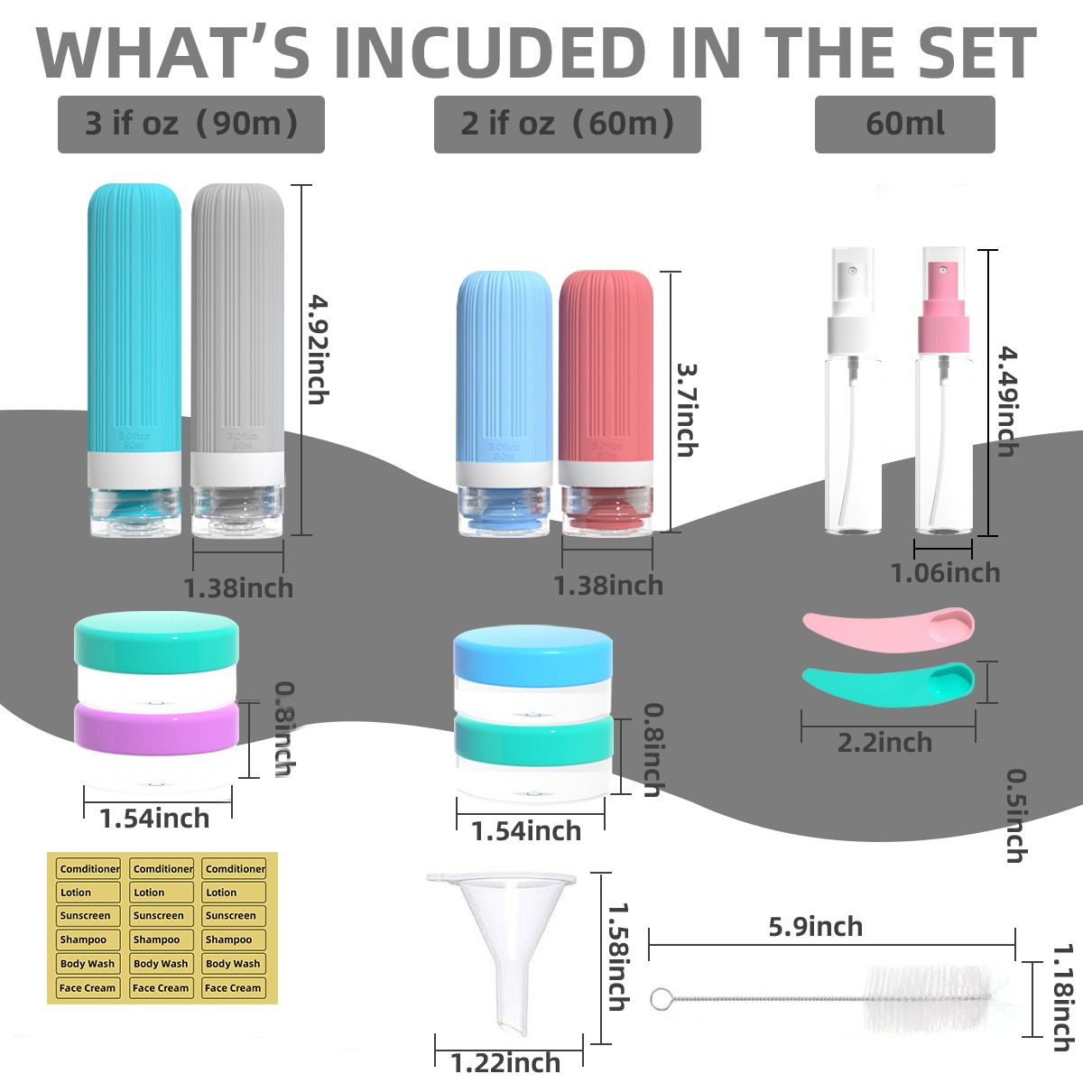 Silicone Travel Toiletry Bottles Set Leakproof Squeeze Containers with Case(06)