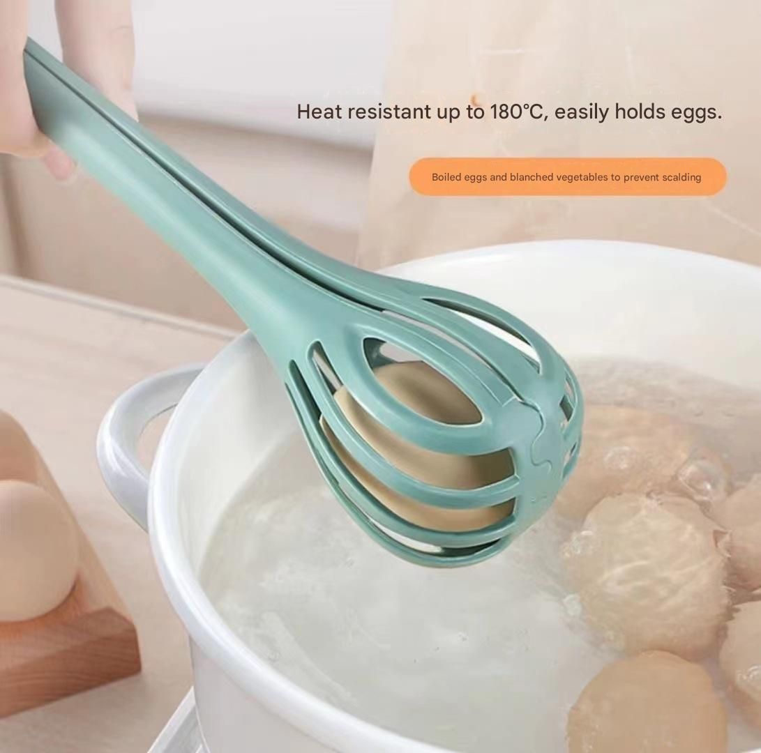 Red  2-Piece 3-in-1 Multi-Functional Egg Whisk & Food Tongs Set