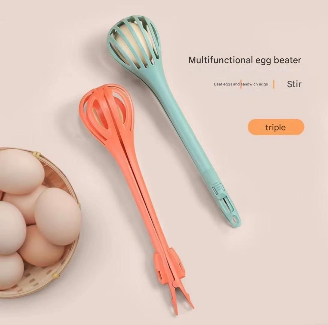 Red  2-Piece 3-in-1 Multi-Functional Egg Whisk & Food Tongs Set