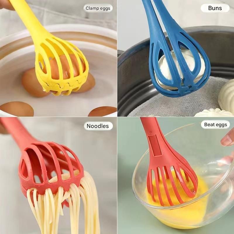 Red  2-Piece 3-in-1 Multi-Functional Egg Whisk & Food Tongs Set