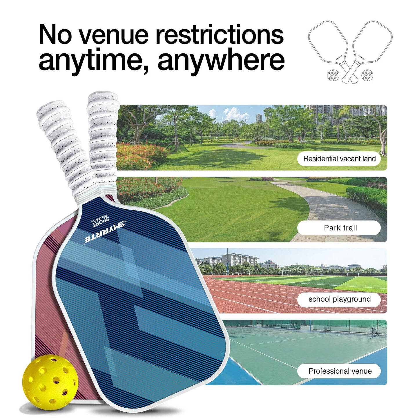 Fantasy Blue Striped Fiberglass Pickleball Paddle – Lightweight Shock-Absorbing Rackets for Outdoor Play