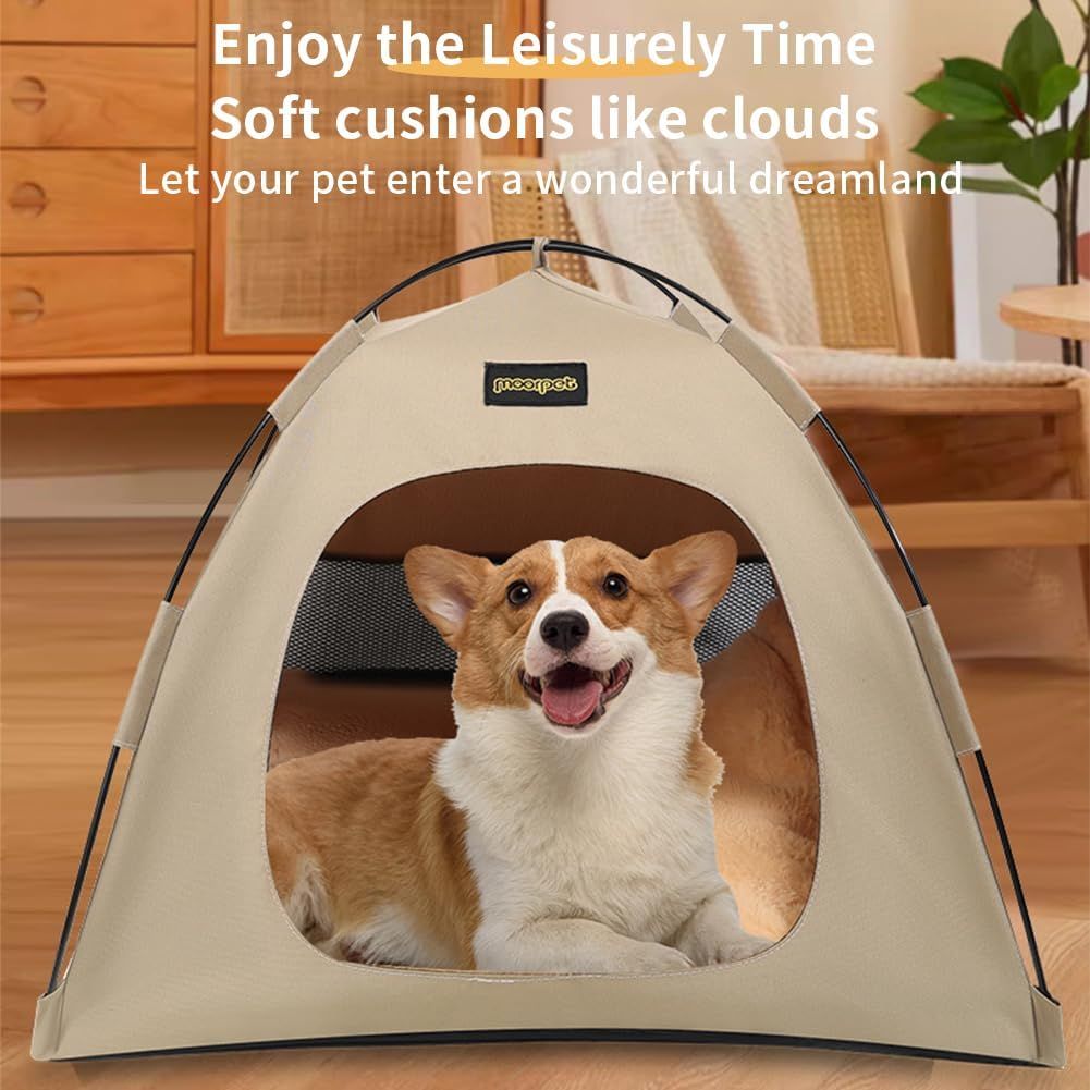 Green All-Weather Portable Pet Tent with Dual-Sided Cushion & Insect-Proof Mesh – S Size 40 x 40 x 35 cm, Waterproof & Sun-Proof Outdoor Four Corner Dome Kennel for Dogs & Cats Travel Camping